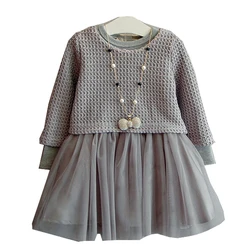 

Girl winter dress new styles kids clothes knitted lace patchwork long sleeve dresses