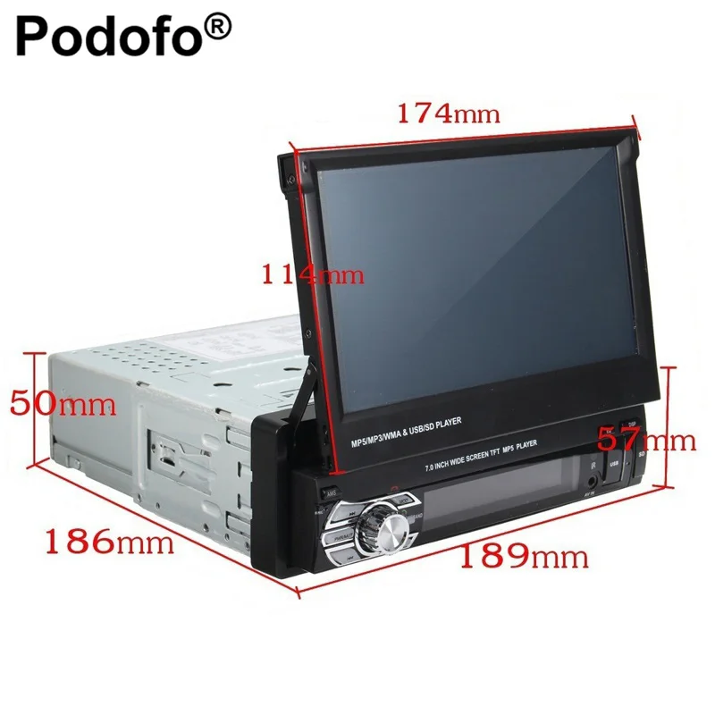 Автомагнитола Podofo 1DIN стерео аудио Bluetooth 7 " retractaletouch экран MP5 плеер SD FM USB радио