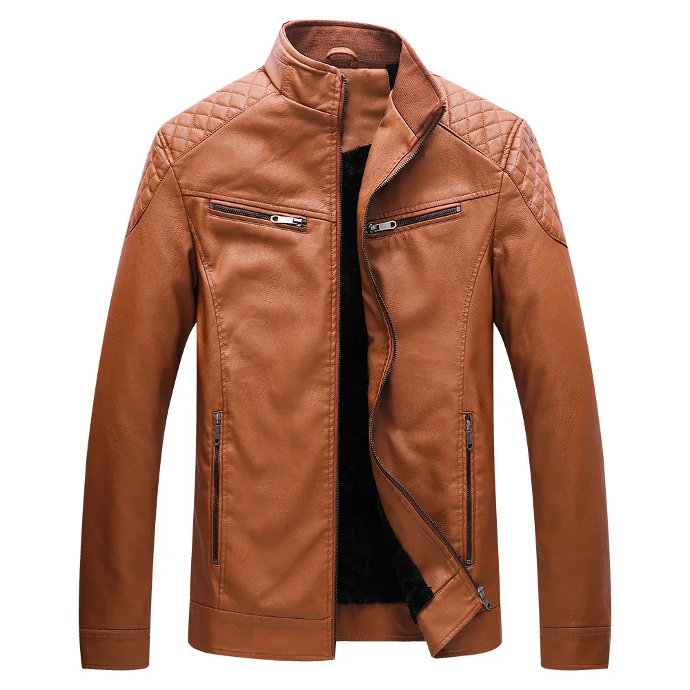 MIXCUBIC 2018 England style Standing collar PU leather jackets men