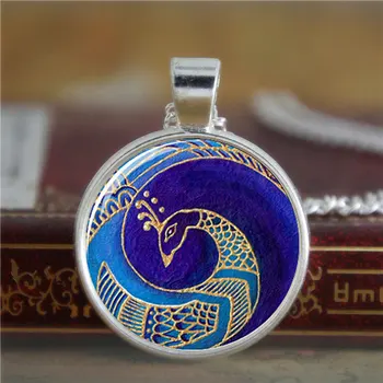 

10pcs/lot Peacock necklace , the secular bird ,beautiful noble bird necklace Glass Photo gift necklace