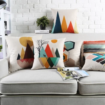 

New Cotton Linen Pillow Cover Colorful Abstract Triangle Mountain Scenic Cushion Cover Home Decorative Pillow Case 45x45cm