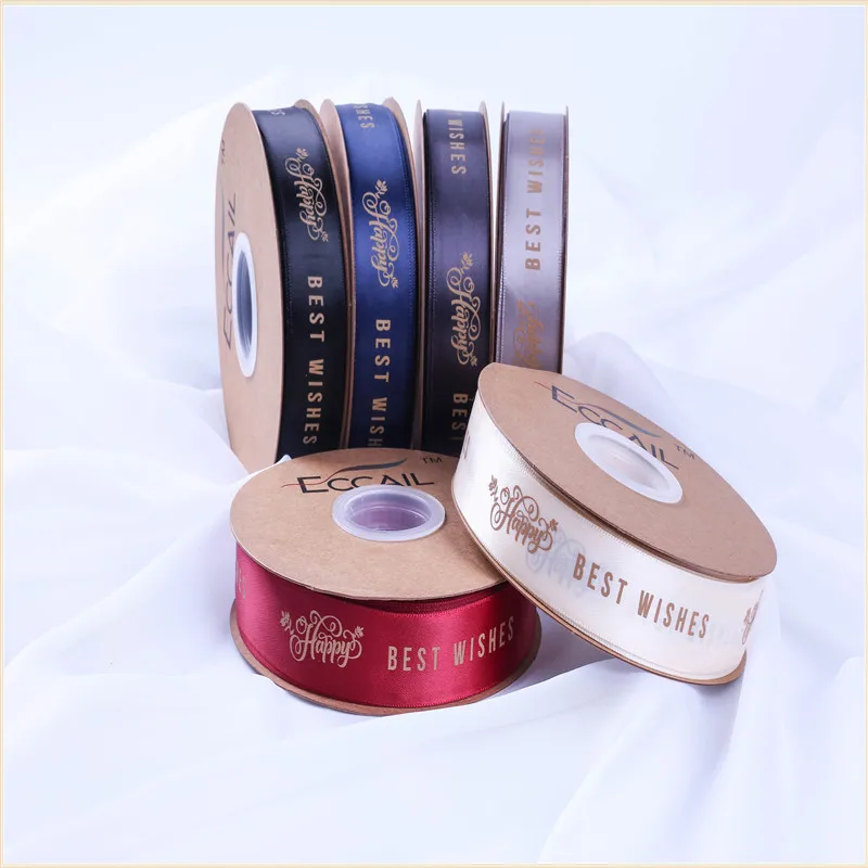 

25mm 100Yard Best Wishes Alphabetically Printed Polyester Diy Bow Hair Ornament Clothing Gift Box and Bouquet Packaging Ribbon