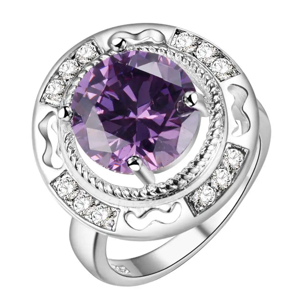 Hot silver color round font b ring b font with zircon red purple luxury romantic wedding
