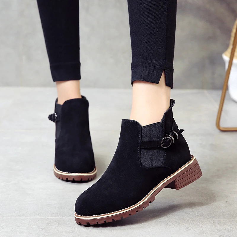 

2018 New Autumn Winter Shoes Platform Round Ankle Boots Toe Square Heel Women Buckle Boots Plus Size 35-40 Zapatos De Hombre