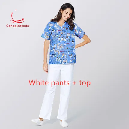 

Printed terylene short sleeve suit for doctors and nurses beauty salon split suit for men and women hand-washing clothes