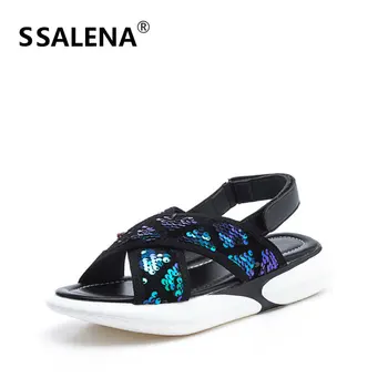 

Women Sequined Open Toe Sandals Ladies Hook And Loop Anti-slip Shoes Female Bright Thick Bottom Swing Shoes AA60724