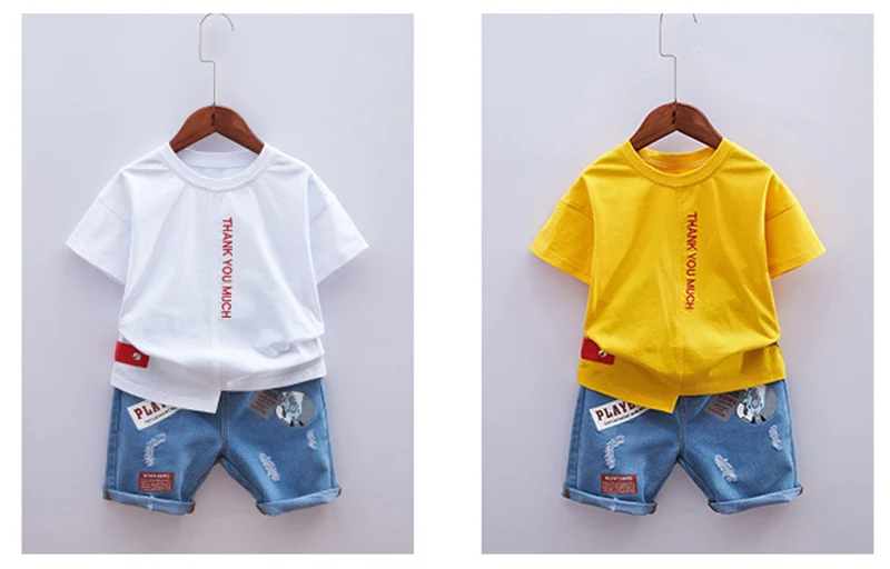 2019 summer boys sets children short-sleeved + jeans pant sports suits (2)