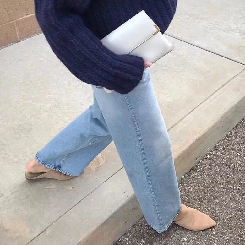 

2019 Retro Wash Blue High Waist Wide Leg Pants Radish Legs Daddy Jeans Washed Fake Zippers Pockets Button Zipper Jeans Woman