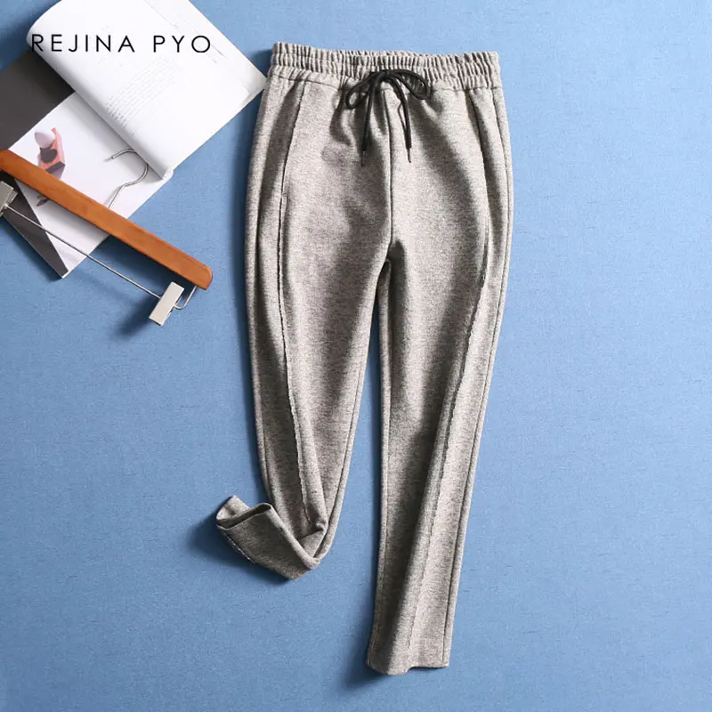 

REJINAPYO Women Grey Fashion Ankle-Length Pant Female Casual Pencil Pant Comfortable Trouser All-match Active Wear New Arrival
