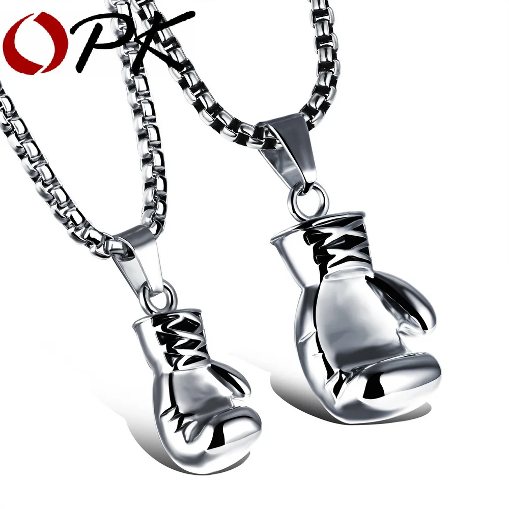 

OPK Black/Steel / Gold Color Fashion Mini Boxing Glove Necklace Boxing Jewelry Stainless Steel Cool Pendant For Men Boys Gift