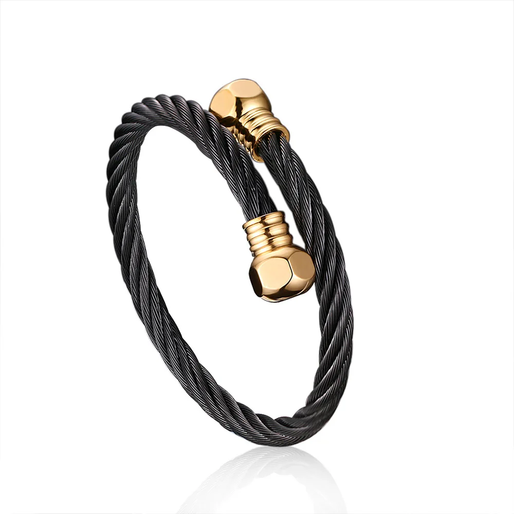 

Stainless Steel Men Open Bracelets Cable Wire Chain Bangles Black Gold for Male Boy Girlfriend Fashion Jewelry Creativity Gift