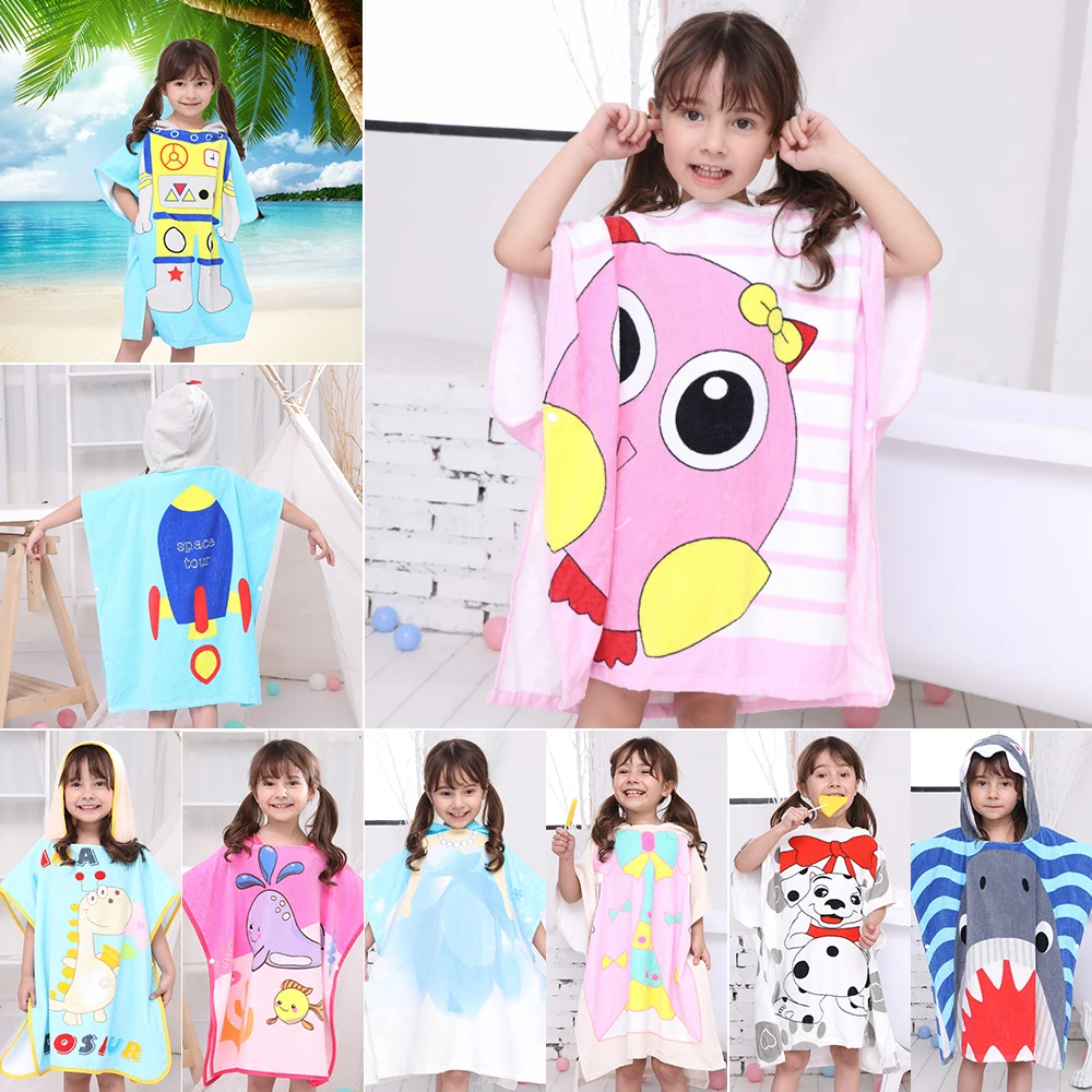 

Vertvie Children Swimming Towels Shark Cartoon Beach Cloak Towels Kids Hooded Bath Cotton Towels Swim Soft Blanket For Baby Cute