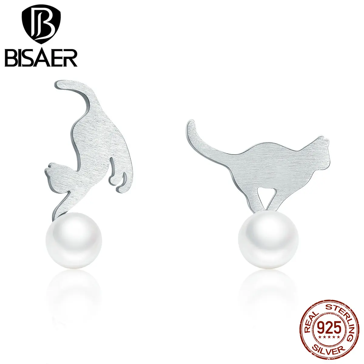 Женские серьги гвоздики из серебра 100% пробы в виде котенка|cat earrings|cat earrings for