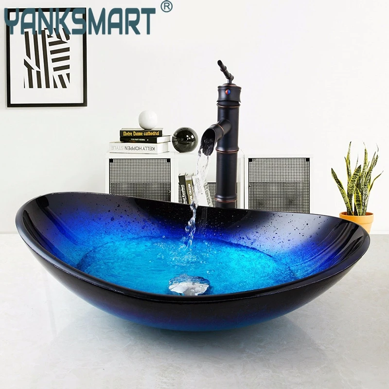 

US Sink Faucet Vessel Drain Combo Set Counter Top Mixer Round Taps Bathroom Basin Stream Spout Waterfall Hot Cold Mixer faucet