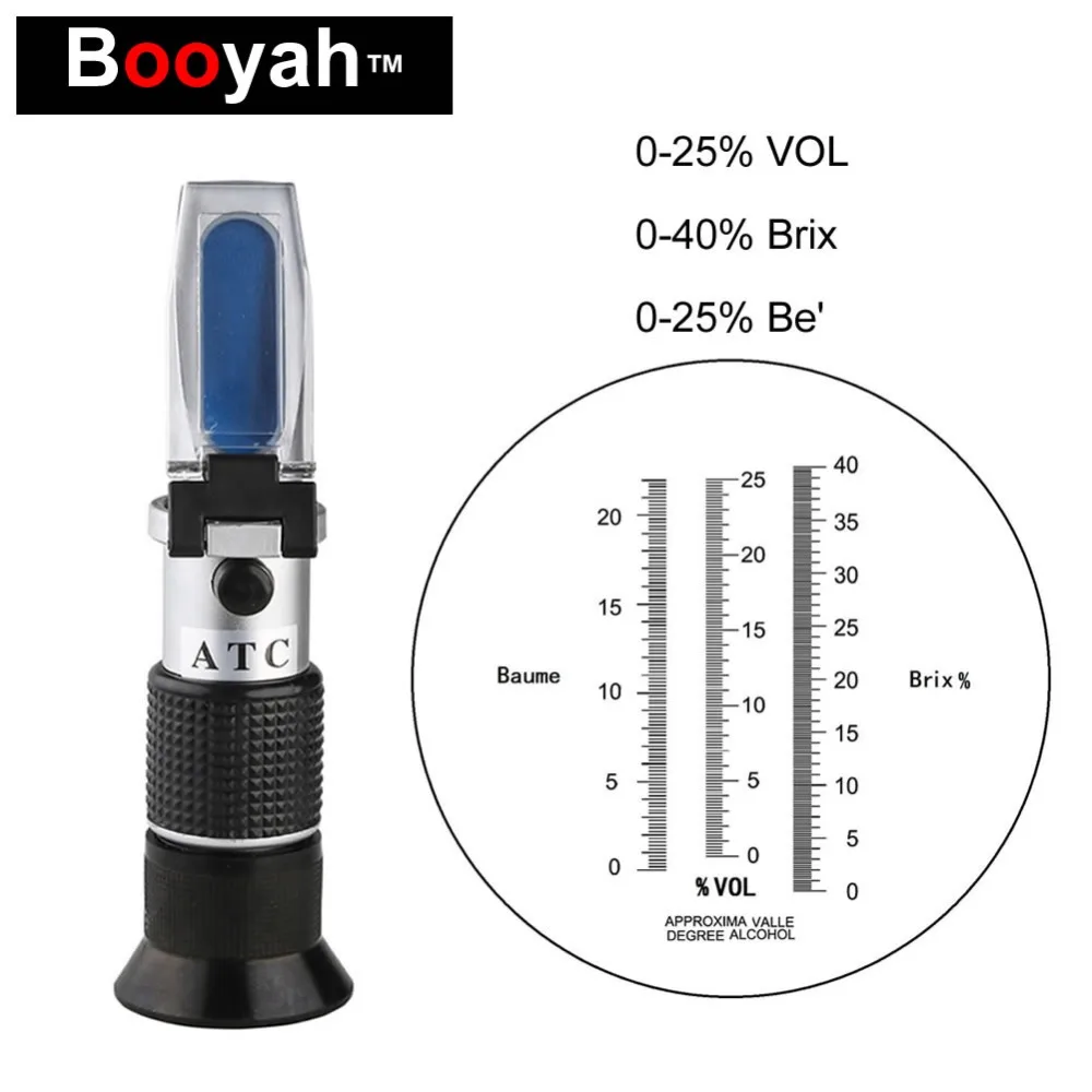 

Booyah Luxury 3 In 1 Grape Alcohol Refractometer For Has Three Scales(0-25%Vol,0-40%Brix,0-22Baume) Hand-Made Brix Refractometer