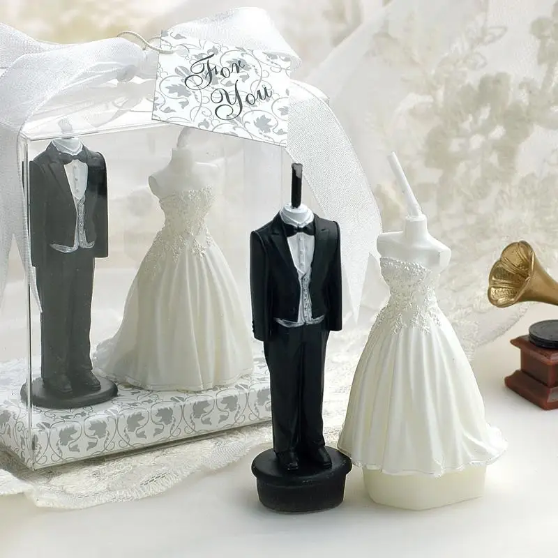 9CM Height Bride groom Candles in gift box wedding party favor guest gift present wedding cake topper decoration
