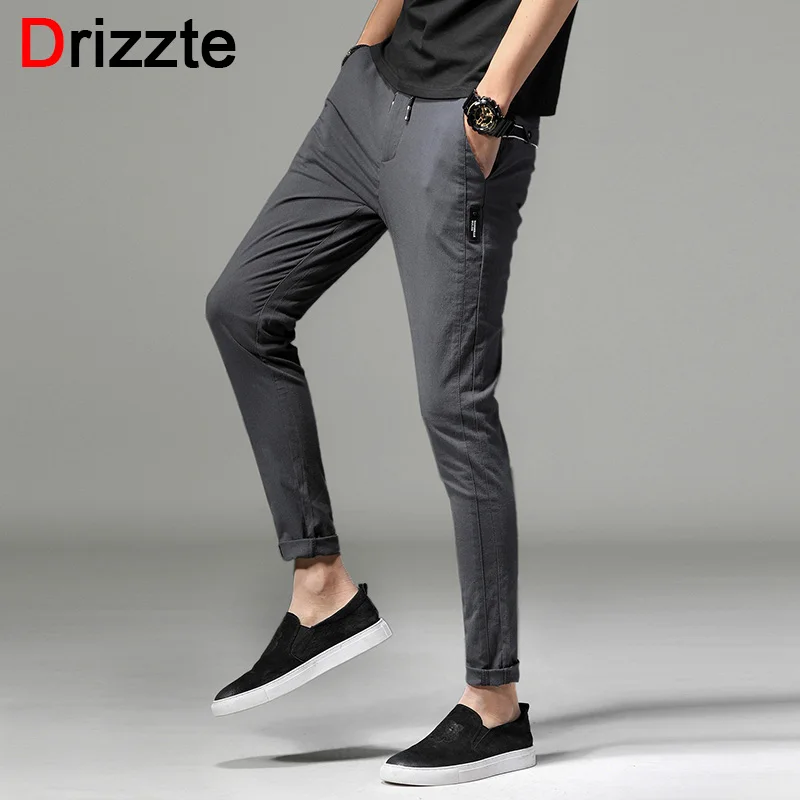 

Drizzte Summer Elastic Waist Zipper Fly Stretch Pants Casual Slim Fit Dress Slacks Trousers for Men