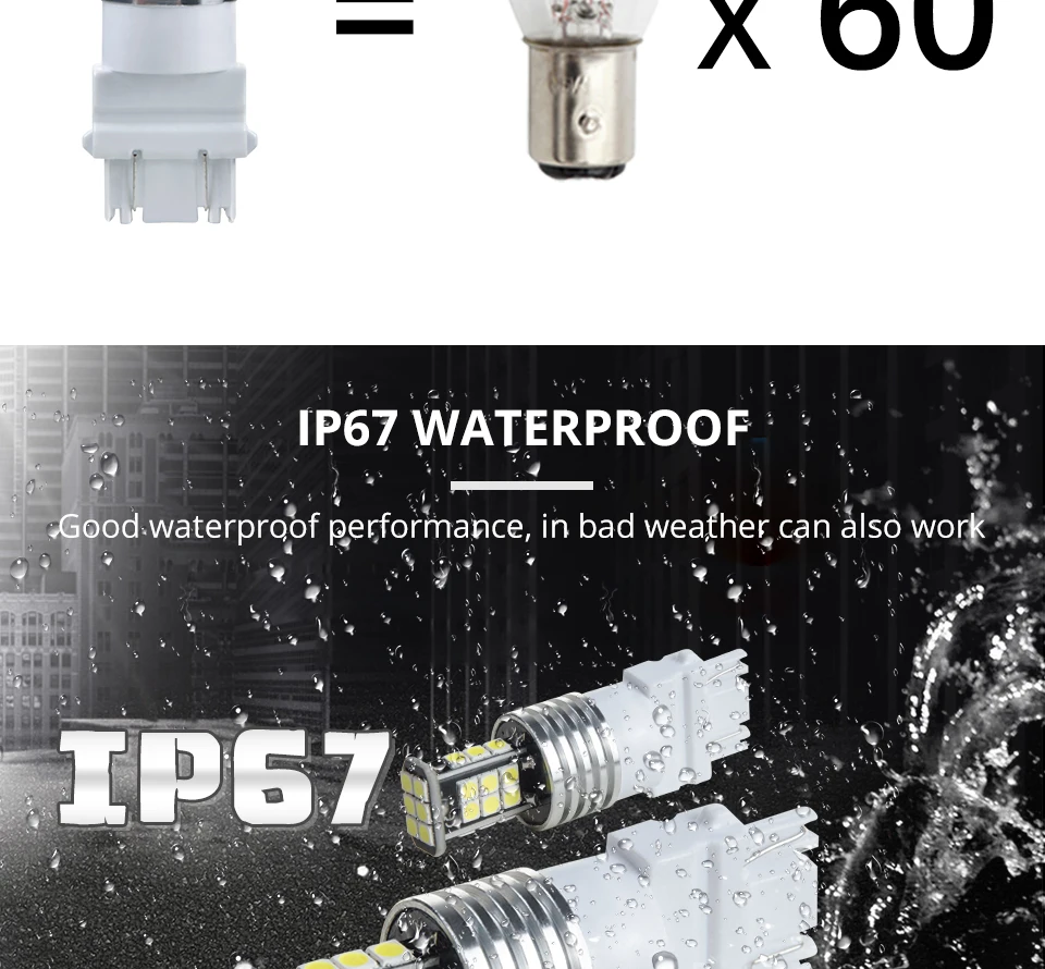 T25 3156 3157 P277W 1960LM LED Bulb Car Fog Light Tail Driving Lamp DRL Daytime Running Reverse Lamps 12 V 6000K White 3030 SMD (10)