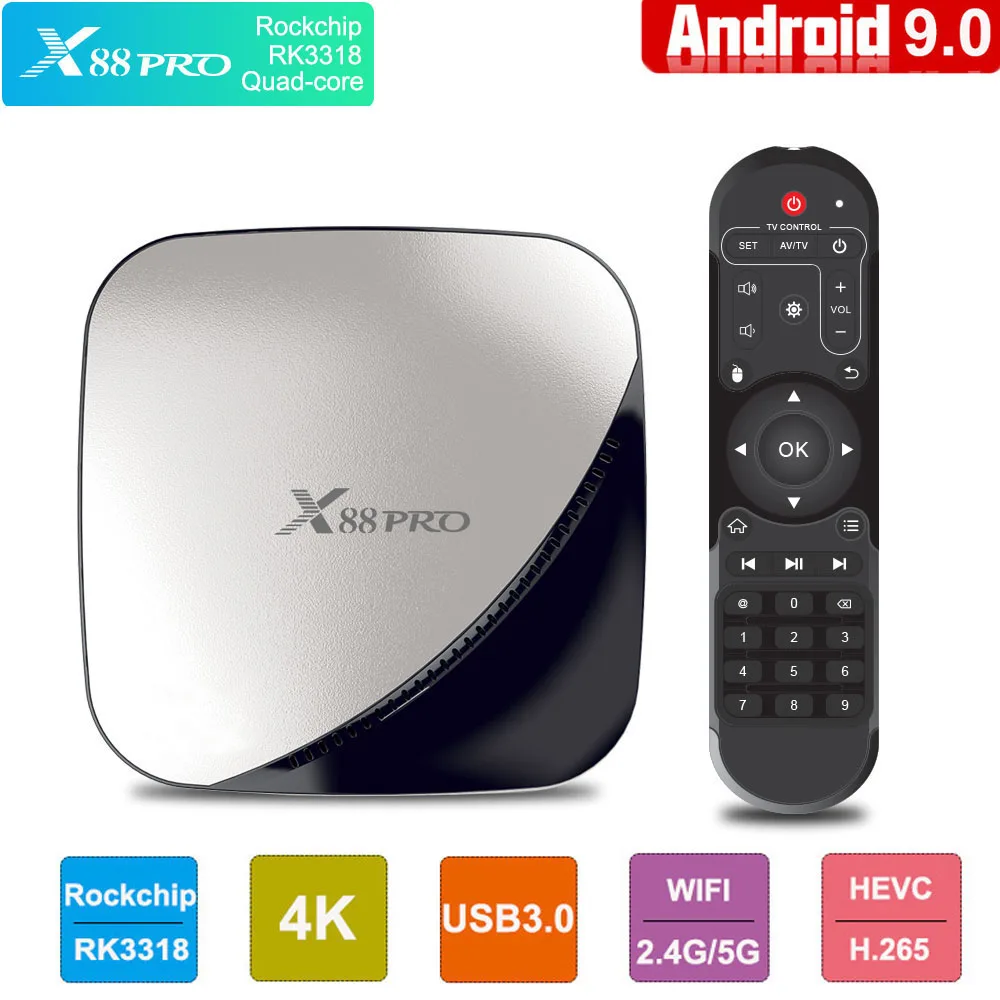 

X88 PRO Android Tv Box 9.0 2GB/4GB 16GB 32GB 64GBTV BOX RK3318 Quad Core 2.4G/5G WIFI media Player smart tv box android tv box