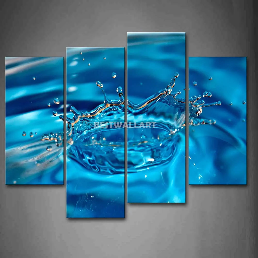 Water Drop Drip On Light Blue Water 4 Piece Painting On Canvas Wall Art