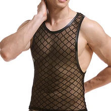 Летние мужские клетчатые, в сетку топы на бретелях, мужские сексуальные Забавные топы для фитнеса, сетчатая майка, сетчатая майка, одежда для выступлений, майка, быстрая