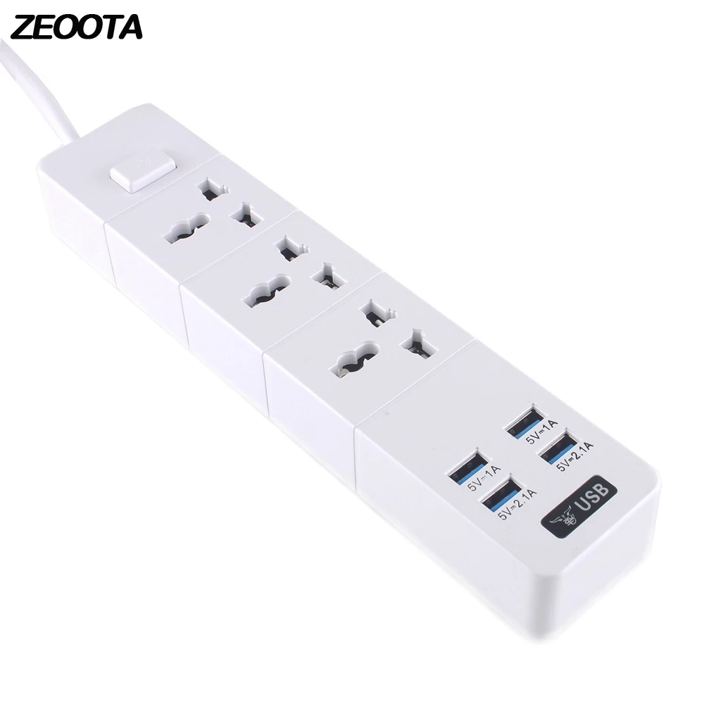 Цена Мощность полосы 10A 2500 Вт 1 2 3 AC гнездо ЕС Великобритания США Plug 4 USB адаптер для путешествий с выключателем и 2 м удлинитель PC взрывозащищенные