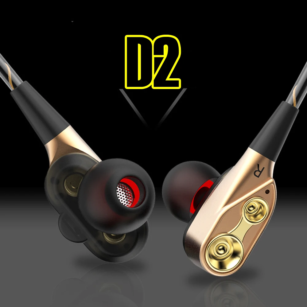 

Joinrun D2 In-Ear Double Unit Drive 3.5mm Wired Earphone Earbuds Bass Subwoofer Running Headset with Mic for Mobilephone