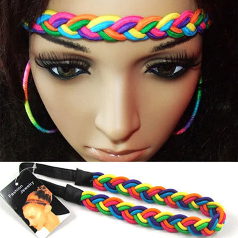 Buy 1pc Brand New Ethnic Head Band Colorful Elastic Hair Accessories Rainbow