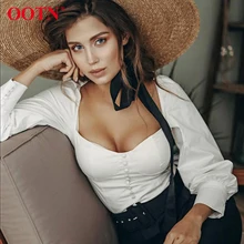 OOTN Square Collar White Tunic Women Blouse Shirt Female Elegant 2019 Summer Sexy Puff Sleeve Tops Ladies Office Blouses Casual