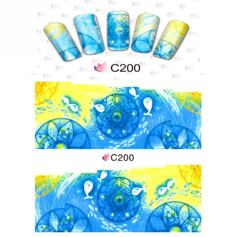 Дизайн ногтей Красота водная наклейка слайдер стикер для ногтей морской под морем Павлин перо волнистый диск морские водоросли C196-203