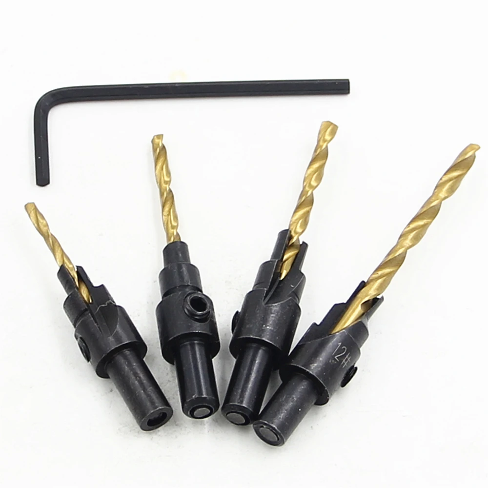 4pc round shank titanium plated screws guide countersunk head drill countersunk head screw wood drill
