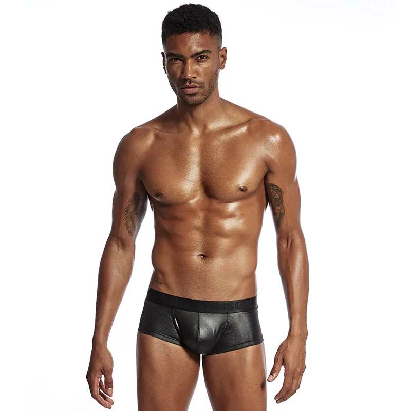

Snake Skin Leather Sexy Mens Underwear Boxers Brand Open Front Crotchless Boxer Shorts Men U Convex Low Waist Male Underpants