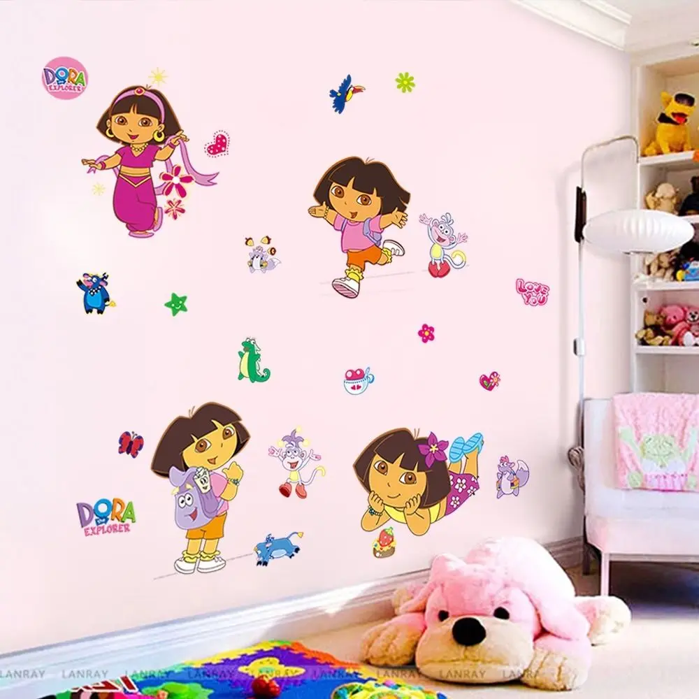 cartoon Dora wall Stickers for kids girls bedroom wall sticker diy