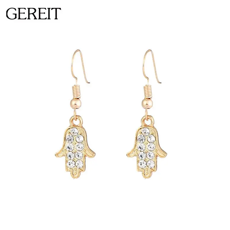 

2018 New Arrivals Gold Color Fatima Hand Cubic Zirconia Palm Drop Earrings Women Statement Metal Beads Earring Funny Jewelry