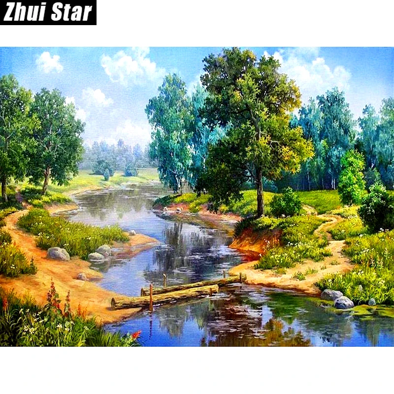 zhui star DIY Round Diamond Painting Kits for Adults Full Drill Cross Stitch Boat Scenery in The Lake Home Decoration 40x50CM