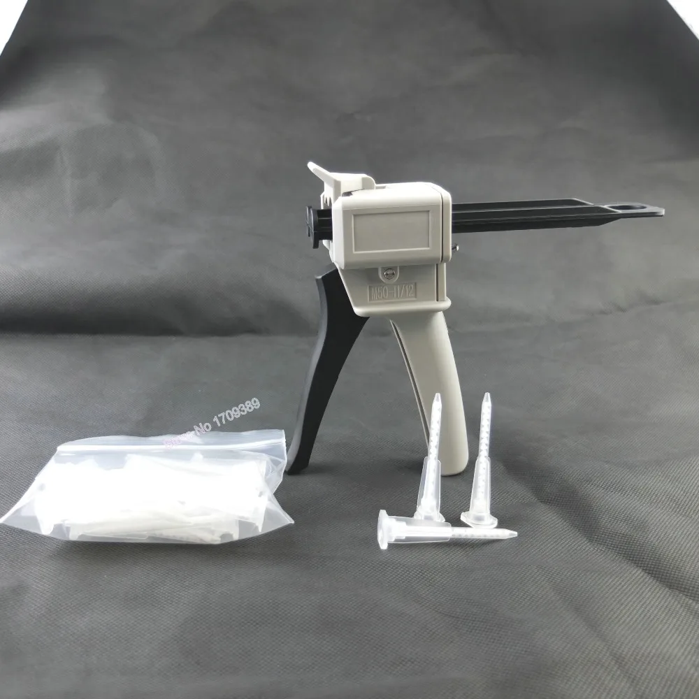 

free shipping 2-part Epoxy Resin Caulk Mixing Gun Dispenser Applicator 50ml ratio 1:1/2:1 W/ MA3.0-17S Bayonet Static Mixers
