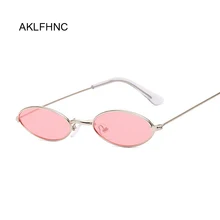 Óculos de designe vintage para mulheres, pequenos óculos na moda de armação redonda vintage de tons pretos, rosas, óculos de sol de marca oval para mulheres
