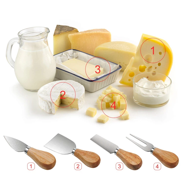 LMETJMA 4 шт. Набор ножей для сыра из нержавеющей стали нож для резки сыра с деревянной ручкой набор насадок для сыра и масла KC0269