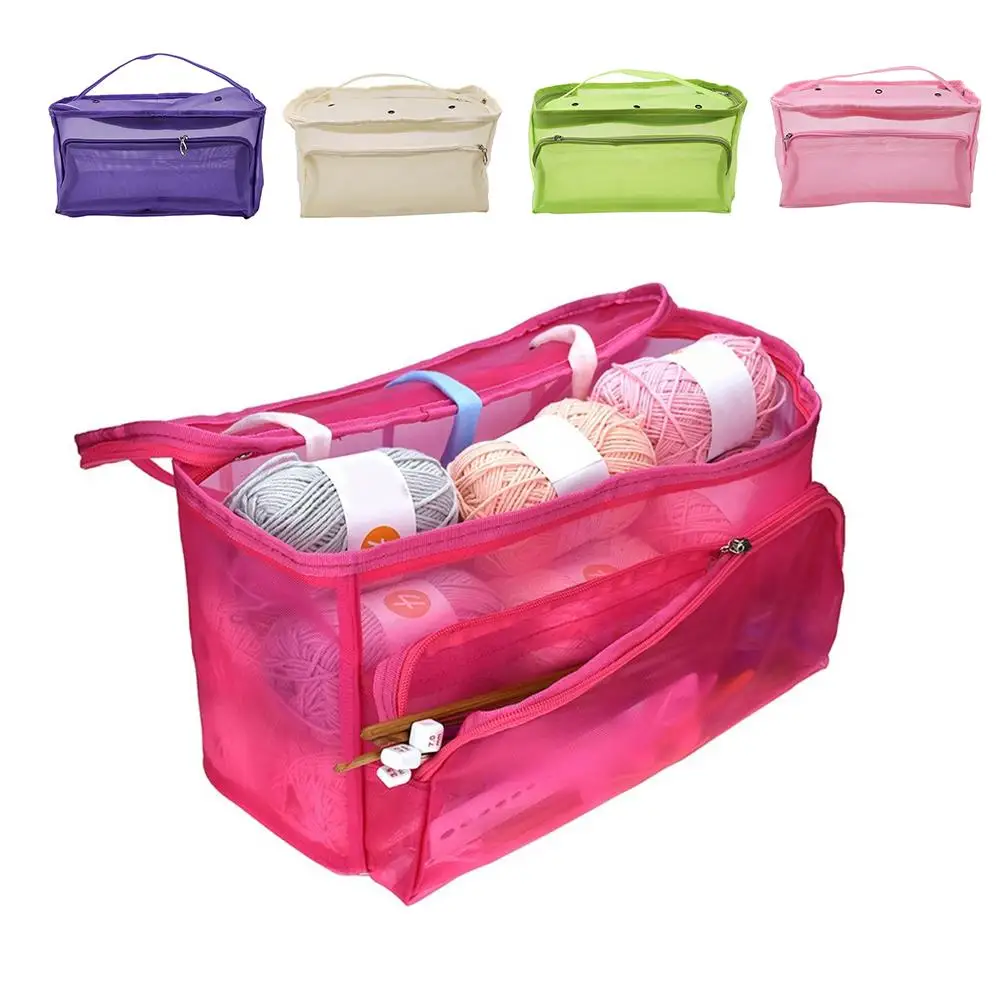 

3 Holes Knitting Yarn Storage Bag Crocheting Hook Needles Sewing Tools Pouch Set