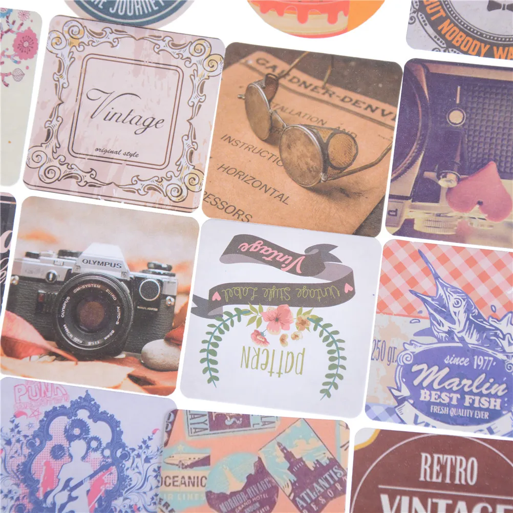 

46PCS/Box Mini Vintage Retro Sticky Adhesive Stickers Scrapbooking DIY Decoration Stickers Size: About 45*45mm