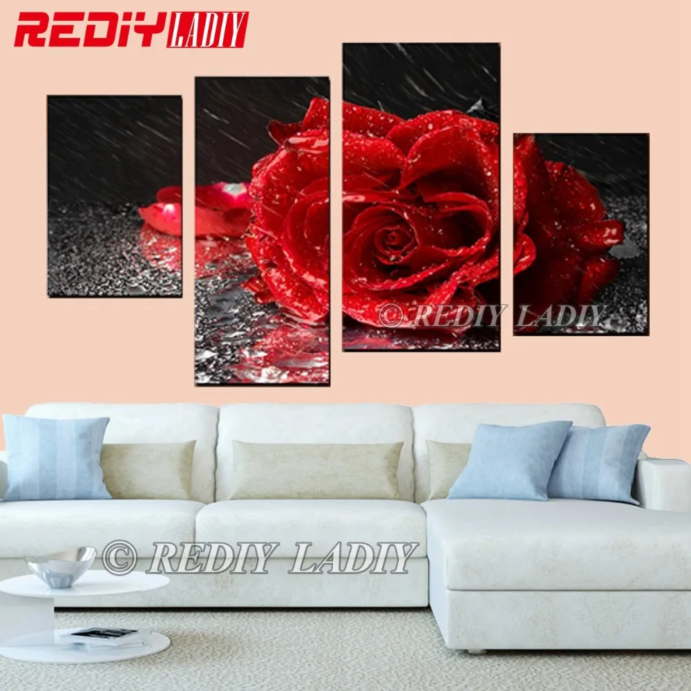 

DIY Diamond Painting Cross Stitch Triptych Diamond Mosaic Flowers 4 Panels Modular Picture Wall Arts Crystal Diamond Embroidery