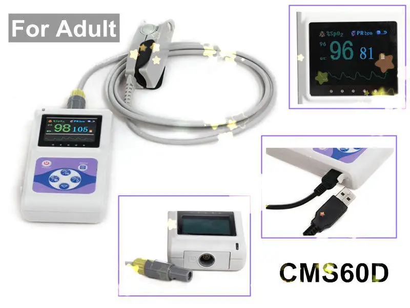 CMS60D Color Screen Display Electronic Portable Handheld Pulse Oximeter With Software oximetro