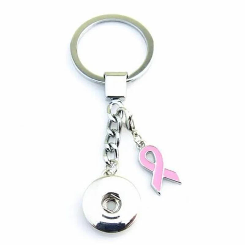 

Wholesale Breast Cancer Awareness Pink Ribbon Fashion Keychain 12mm/18mm Snap Button Keychains 30mm Alloy Keyrings For Man Women