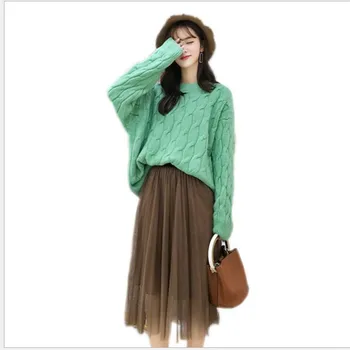 

2018New Fashion Korean Style Autumn Winter Women Knitted Sweater Pullovers Long Sleeve Female Loose Sweater O-Neck HotSaleCQ2266