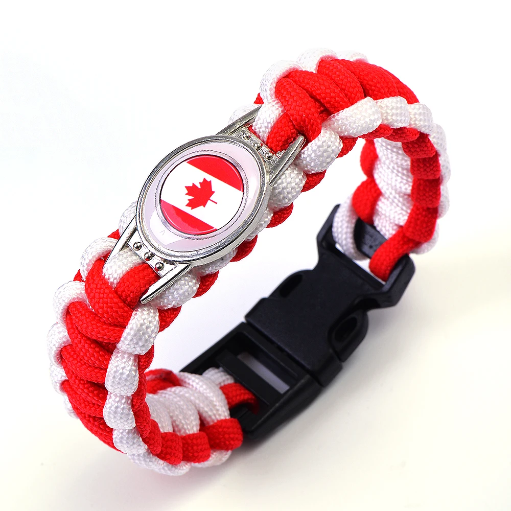 

Fashion Hand-Woven Rope Bracelets Canada Flag Maple Leaves Pattern Wild Save Life Umbrella Rope bracelet Christmas Gift