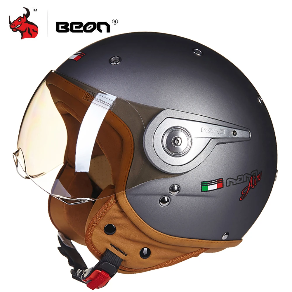 

BEON Retro Motorcycle Helmet Vintage 3/4 Open Face Scooter Moto Biker Helmets Men Women Vintage Motorbike Moto Helmet Visor