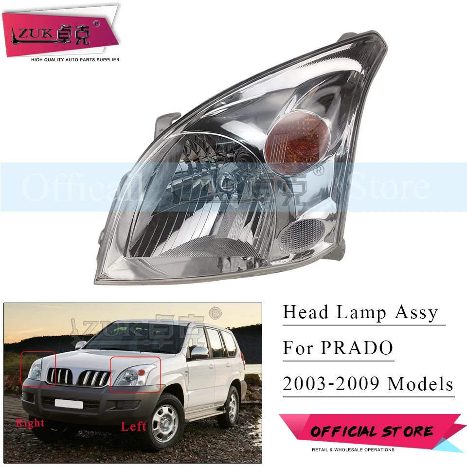 

ZUK For Prado 2700 4000 Front Head Lamp Headlight Assy For TOYOTA Land Cruiser Prado 2003 2004 2005 2006 2007 2008 2009 Halogen