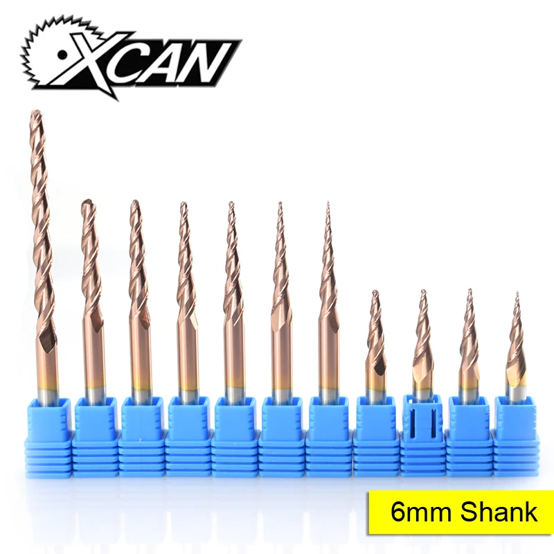 

XCAN R0.25-R2.0 2 Flute TICN Coated Ball Nose End Mill 6mm Shank Tapered Engraving Bit Carbide Milling Cutter End Mill