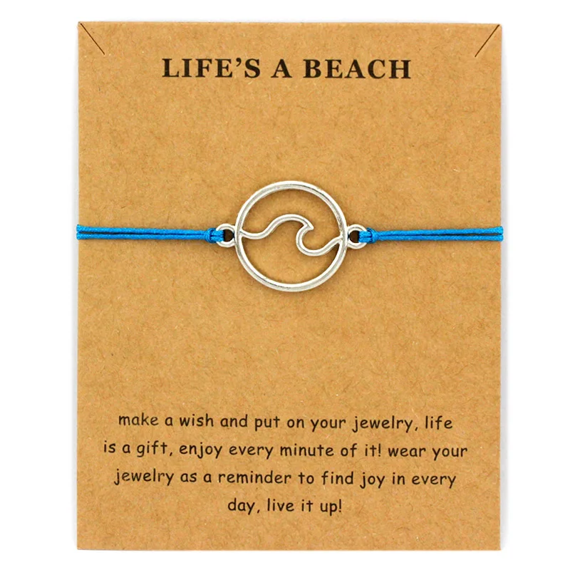 

New Fashion Summer Ocean Style Beach Sea Wave Spray Jewelry Make a Wish Silver Gold Wave Charm Women Bracelets for Women