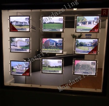 

Landscape Hanging A3 Double Sided High Brightness Acrylic Frame LED Window Display Light Pocket Used for Real Estate Agent